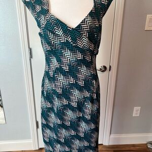White House Black Market Teal and White Asymmetrical Dress